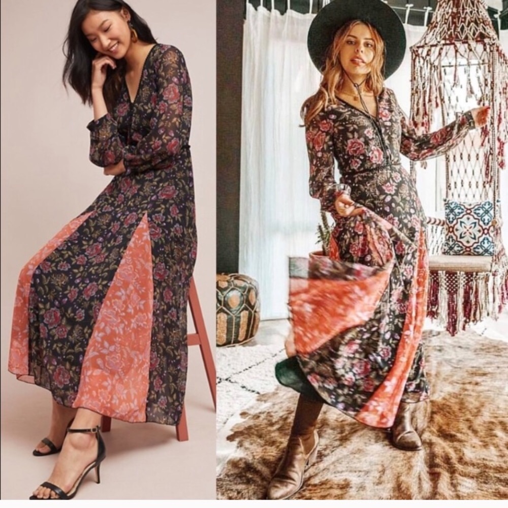 NWT Anthropologie Ines  Boho Floral Maxi Dress XS